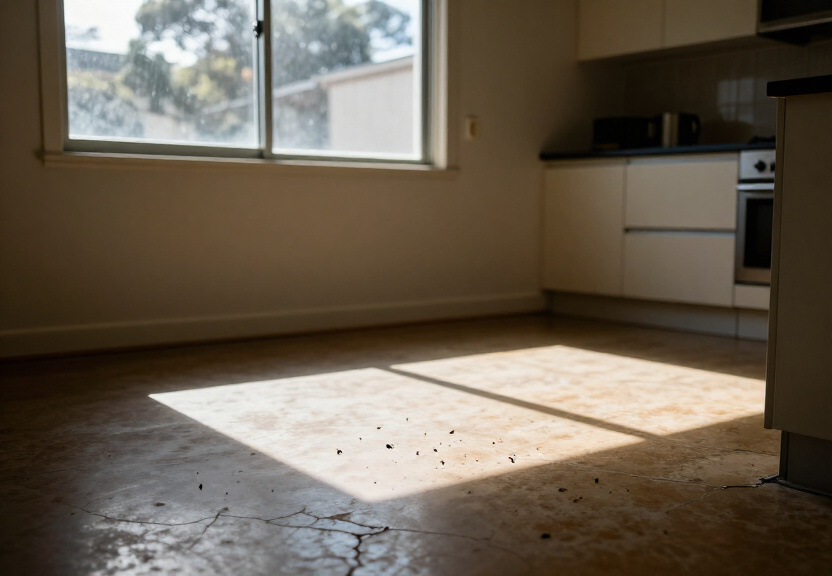 Rodent droppings in a Riverwood storage area before treatment